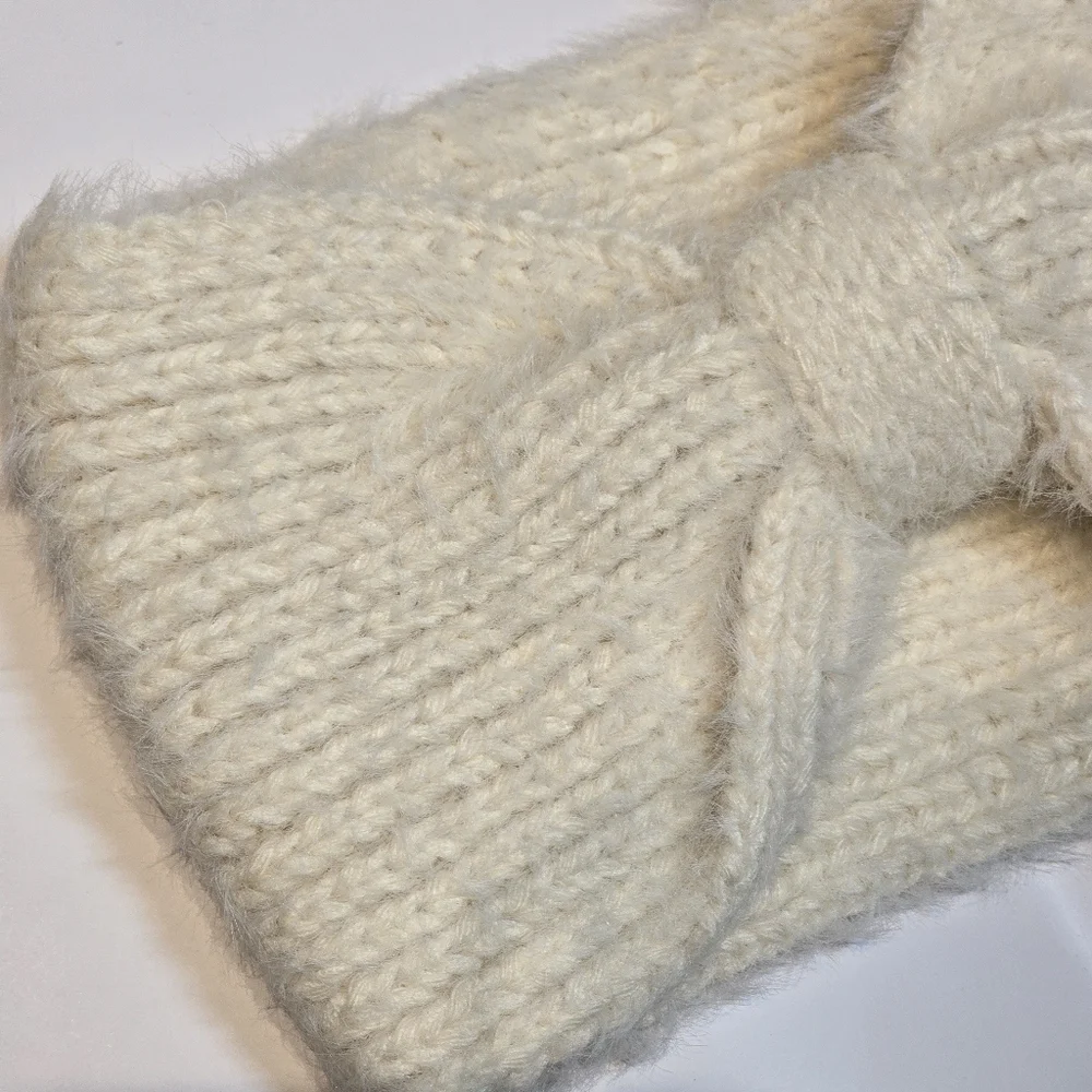 Soft Knit Cream Headband with Bow